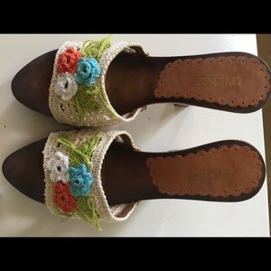 Wooden crochet sandals boho festival heels shoes